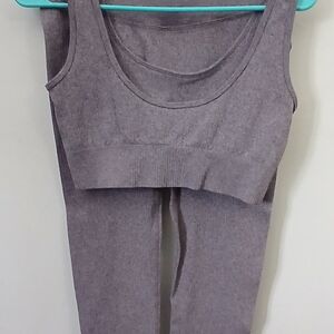 Gray Ribbed Tank and Leggings Set